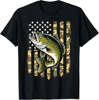 Fishing Camouflage USA American Flag Fisherman T-Shirt