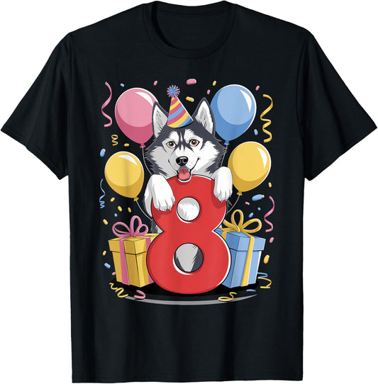 8th birthday boy girl 8 years old eight Siberian Husky T-Shirt