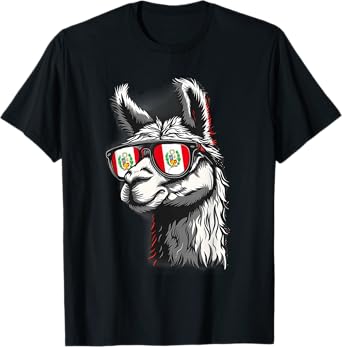 Peru Alpaca Portrait Sunglasses Peruvian Flag Peruvian Pride T-Shirt