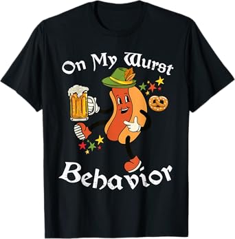Vinatge Oktoberfest On My Wurst Behavior Funny German Men T-Shirt