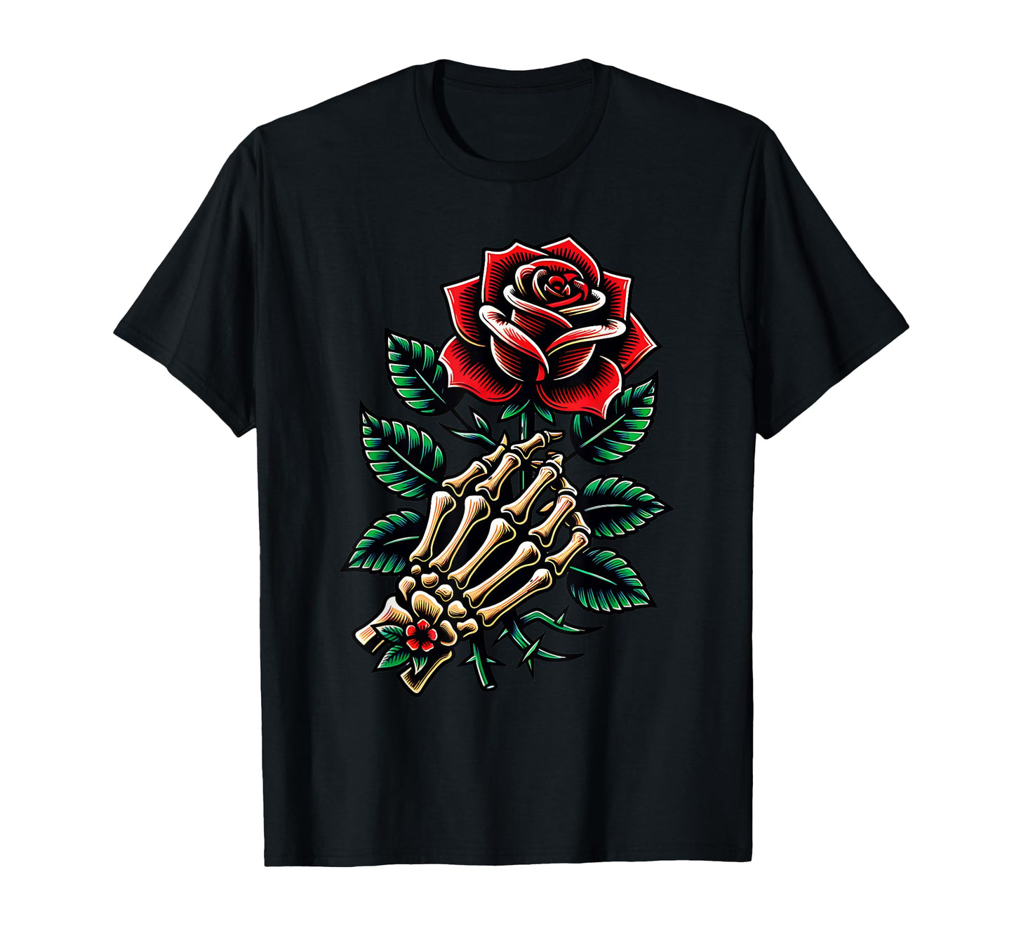Skeleton Hand Rose Graphic T-Shirt