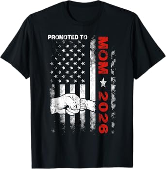 Promoted To Mom Est 2026 American Flag New Mom T-Shirt