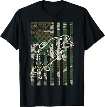 Fishing Camo US Flag Fish Bass Patriot Fisherman Dad Gift T-Shirt