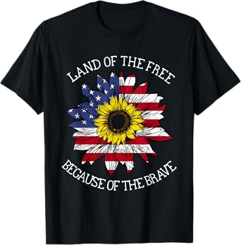 Memorial Day Land Of The Free Because Of Brave USA Sunflower T-Shirt