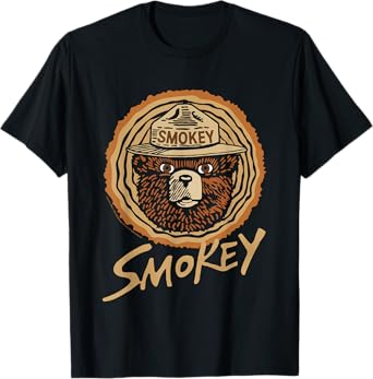 Smokey Bear Vintage Wood Cut Bear Face T-Shirt