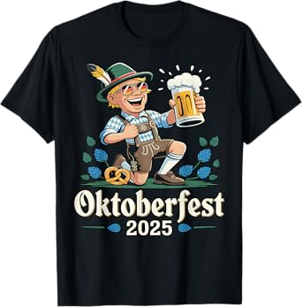 Oktoberfest 2025 Lederhosen Beer Pretzel Bavarian Funny T-Shirt