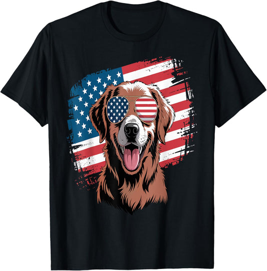 American Flag Golden Retriever Usa Retro 4th Of July Men Kid T-shirt