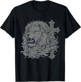 Christian Lion Of Judah Cross Jesus Religious Faith T-Shirt
