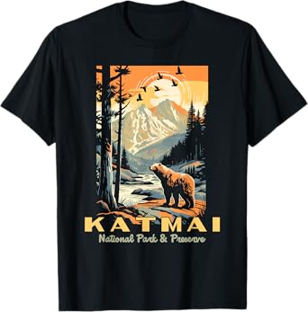 Katmai National Park Vintage WPA Poster Style Alaska Bear T-Shirt