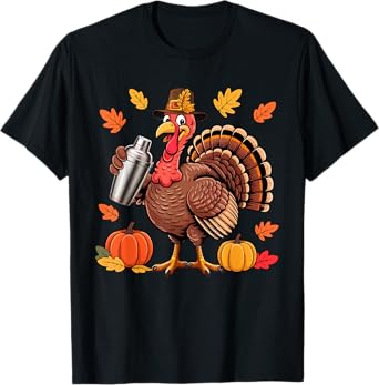 Bartender Job Thanksgiving Turkey Fall Leaves Pumpkins T-Shirt