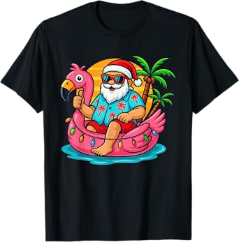 Christmas In July Shirt Boys Kids Santa Flamingo Summer Xmas T-Shirt