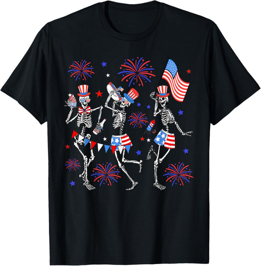 4th Of July Dancing Skeletons Funny Patriotic Men Women Kids T-shirt