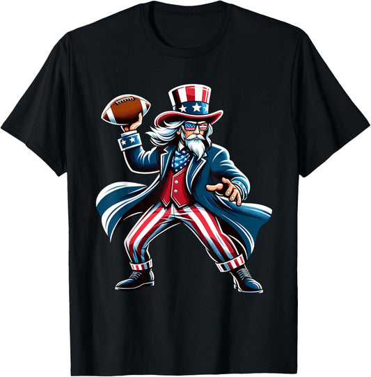 Patriotic Uncle Sam Football Player 4th of July Men Boy Kids T-Shirt