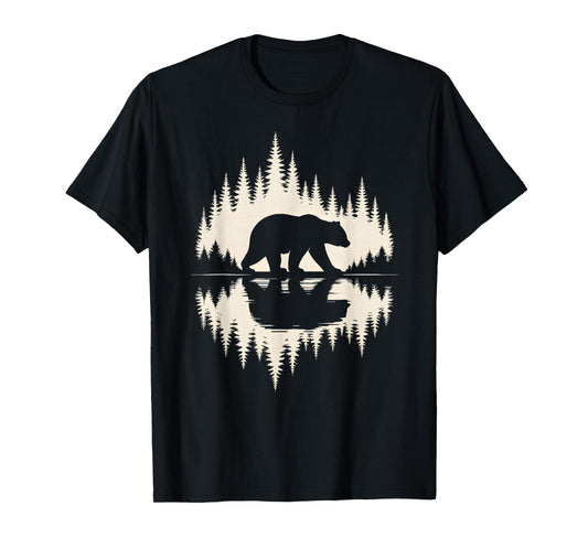 Wildlife Bear Forest Reflection Art Hiking Camping Outdoor T-Shirt