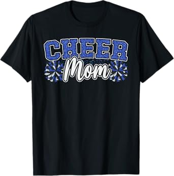 Funny Loud Proud Cheer Mom Mama Cheerleading Blue Black Pom T-Shirt