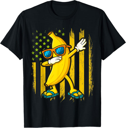 Graphic Banana Retro American Flag Dabbing Banana Lover T-shirt