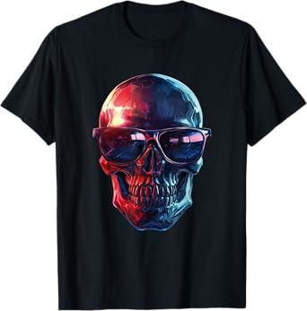 Skull wearing Sunglasses Gothic Goth Skeleton Emo Graphic T-Shirt