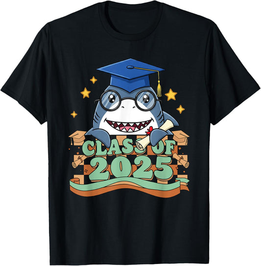 Graduate Shark Class Of 2025 Kids Mens Womens Graduation T-Shirt