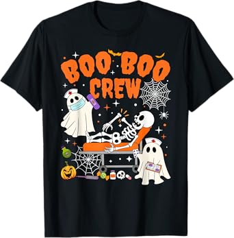 Nurse Boo Boo Crew Ghost Skeleton Nurse Halloween Costume T-Shirt