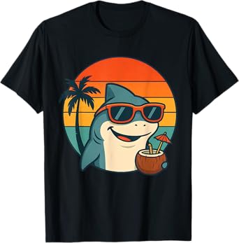 Kids Cool Retro Shark in Sunglasses 70s 80s 90s Funny Shark T-Shirt
