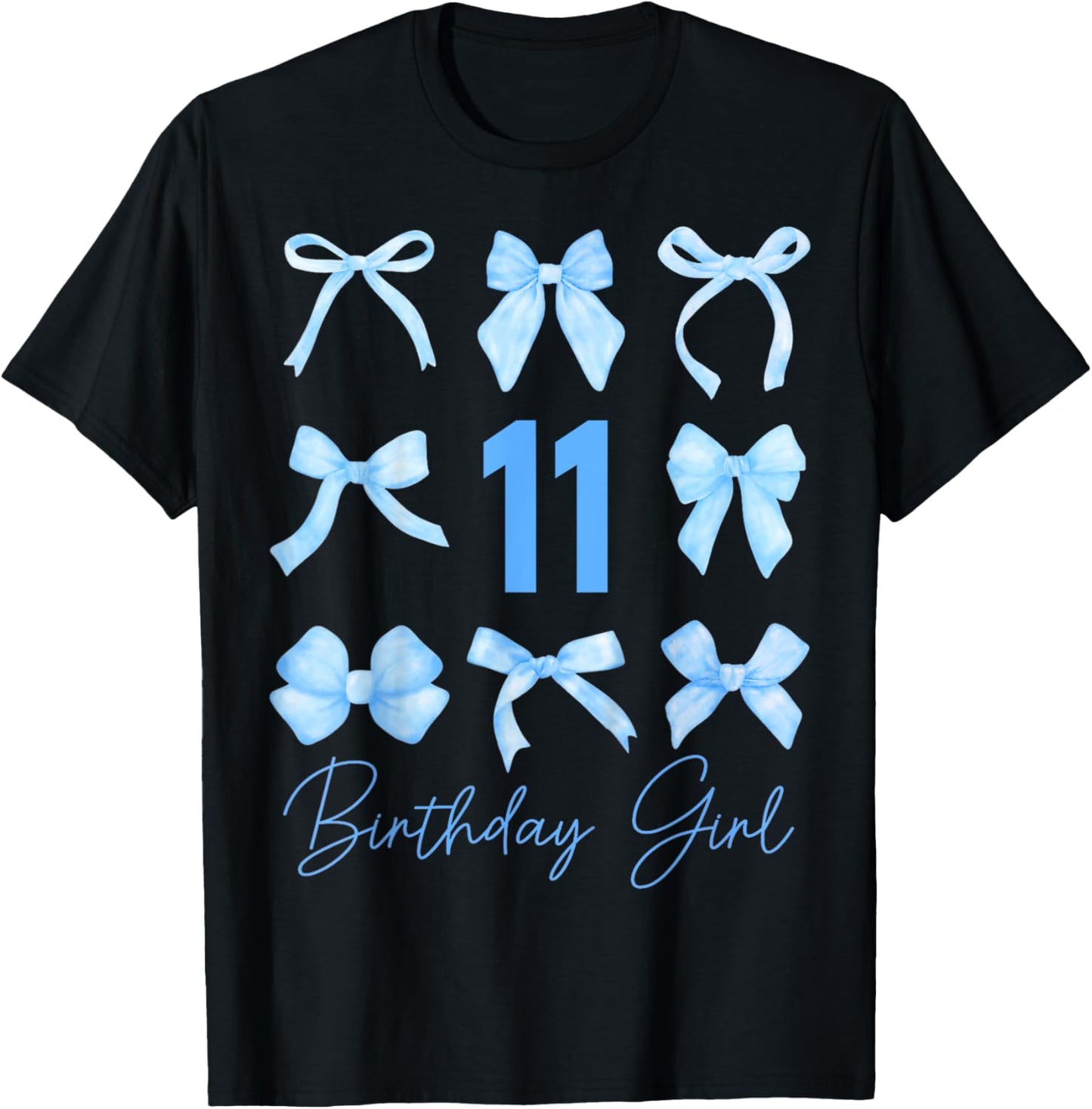 Birthday Girl Blue Coquette Bow 11 Year Old Aesthetic Girly T-Shirt