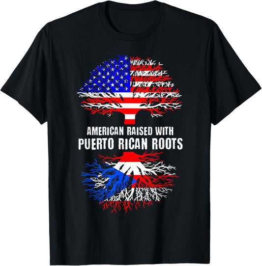 American Raised With Puerto Rican Roots USA Flag Puerto Rico T-Shirt