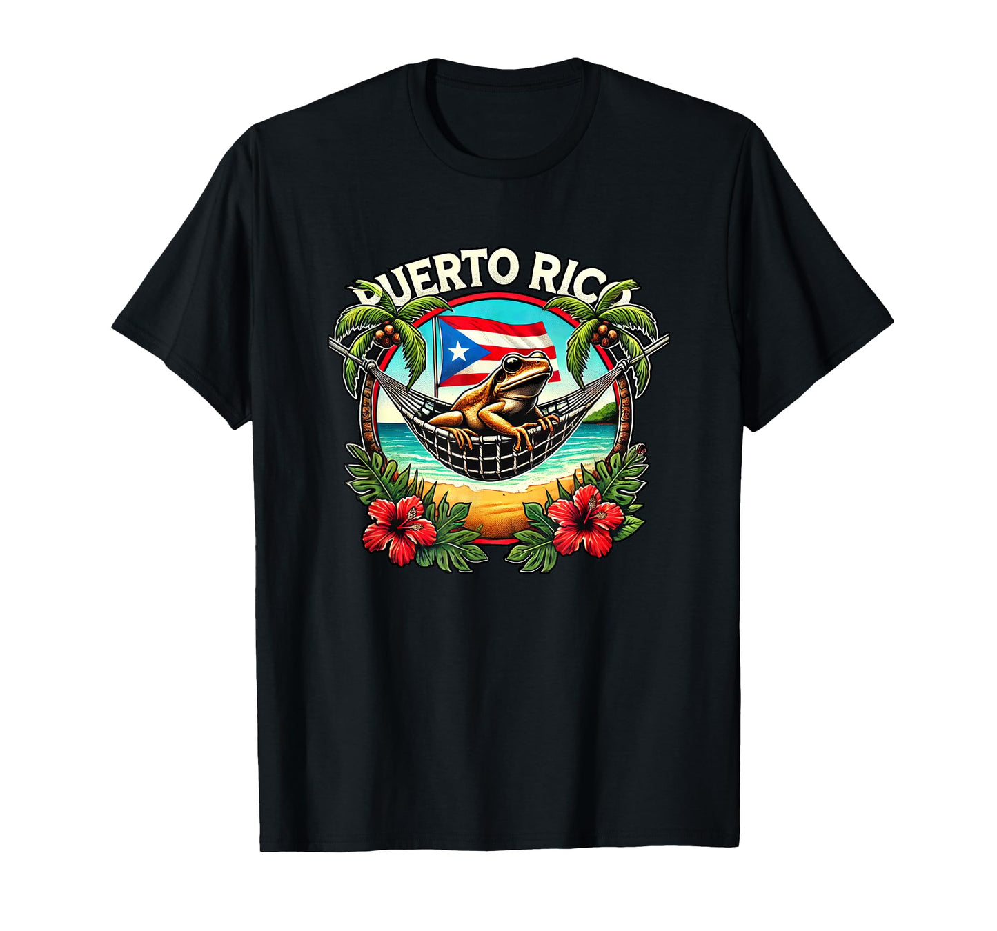 Puerto Rico Vacation Coqui Hammock Palm Trees Flowers Beach T-Shirt