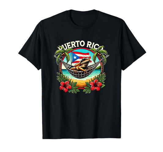 Puerto Rico Vacation Coqui Hammock Palm Trees Flowers Beach T-Shirt