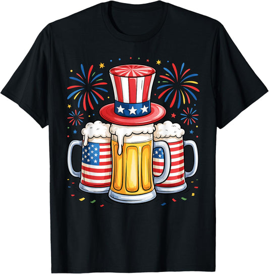 Happy 4th Of July Beer American Flag Mug Hat Men Women T-shirt