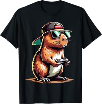 Cool Capybara Playing Video Games. Funny Gamer Capybara T-Shirt