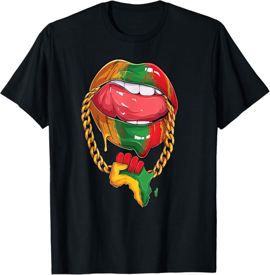 Juneteenth Women Melanin Girl Lips 19th Black History pride T-Shirt