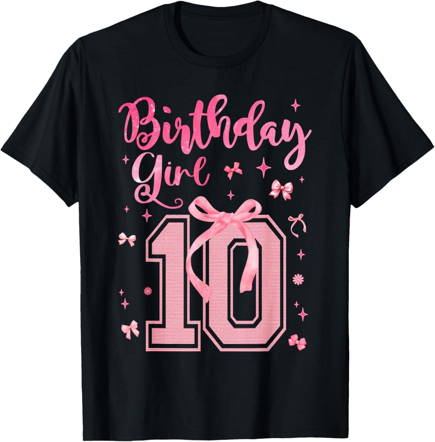 Birthday Girl Pink Coquette Bow 10 Year Old Aesthetic Girly T-Shirt