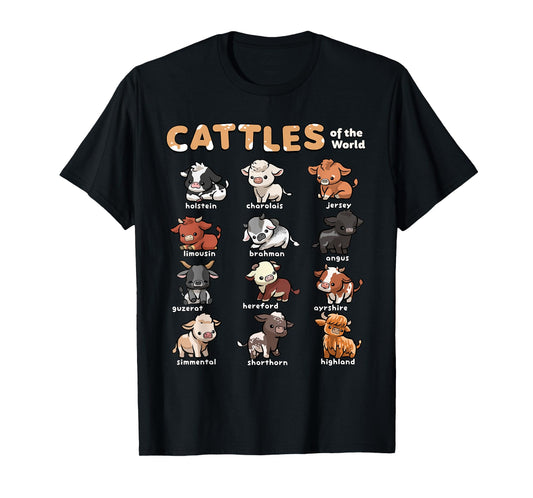 Cattles Animals of the World Cattle Farmer Rancher Cow Lover T-Shirt