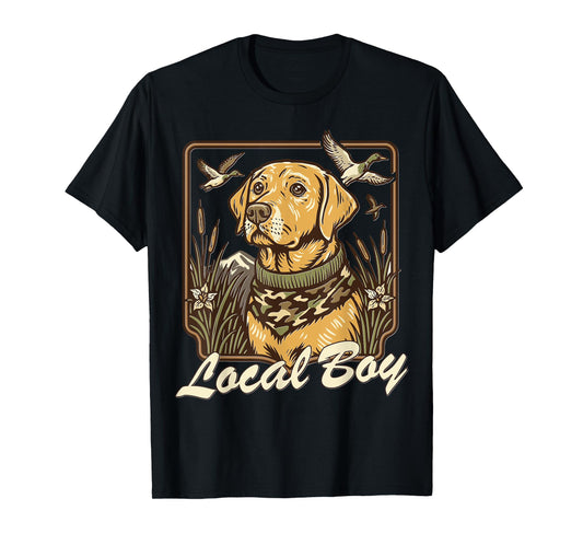 Local Boy Yellow Lab Hunting Dog Marsh Scene Sunset Vintage T-Shirt