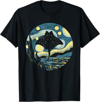 Stingray Manta Ray Starry Night Painting Art T-Shirt