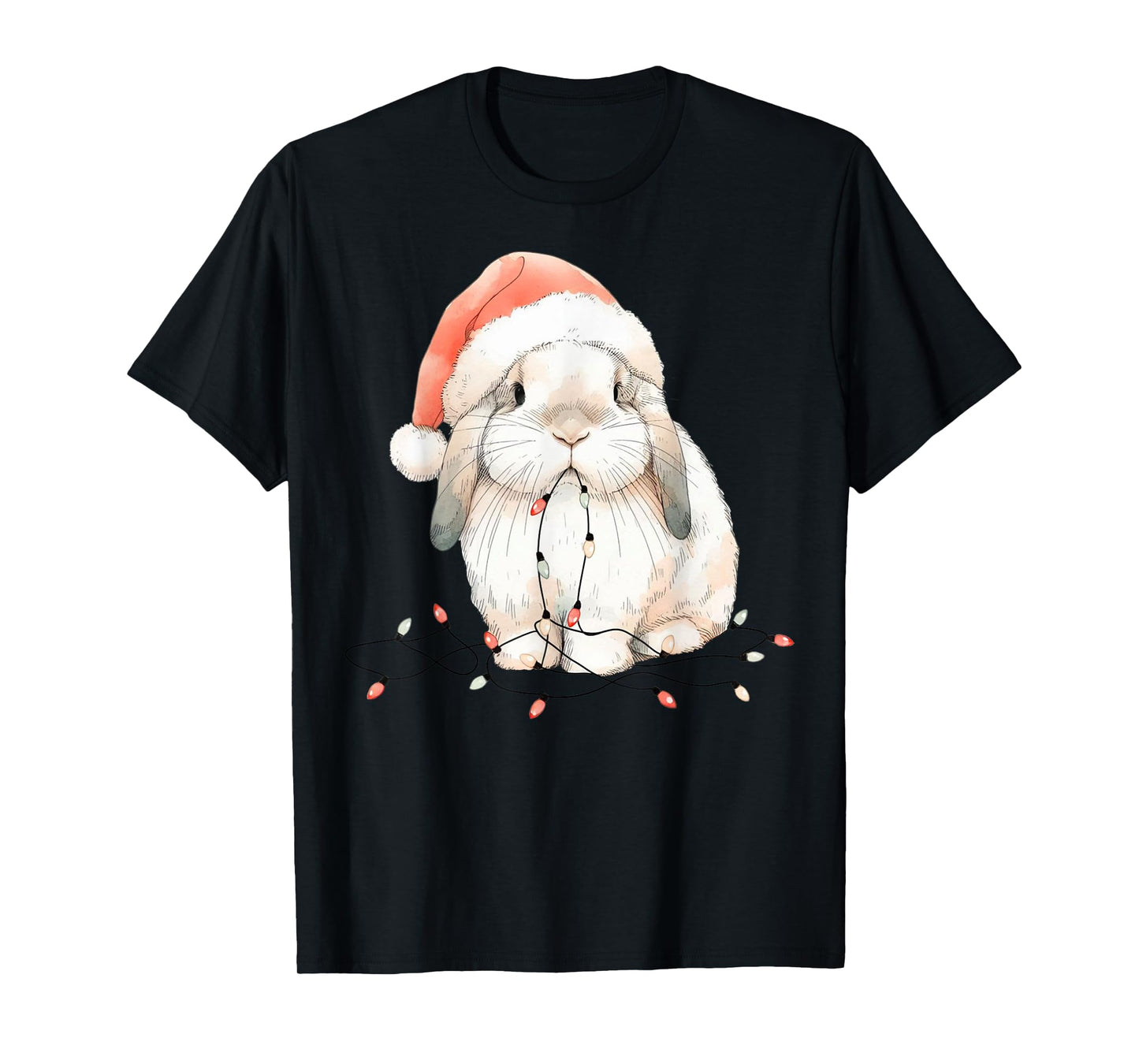 Cute Rabbit Bunny Lop Chew Christmas Light Xmas Watercolor T-Shirt