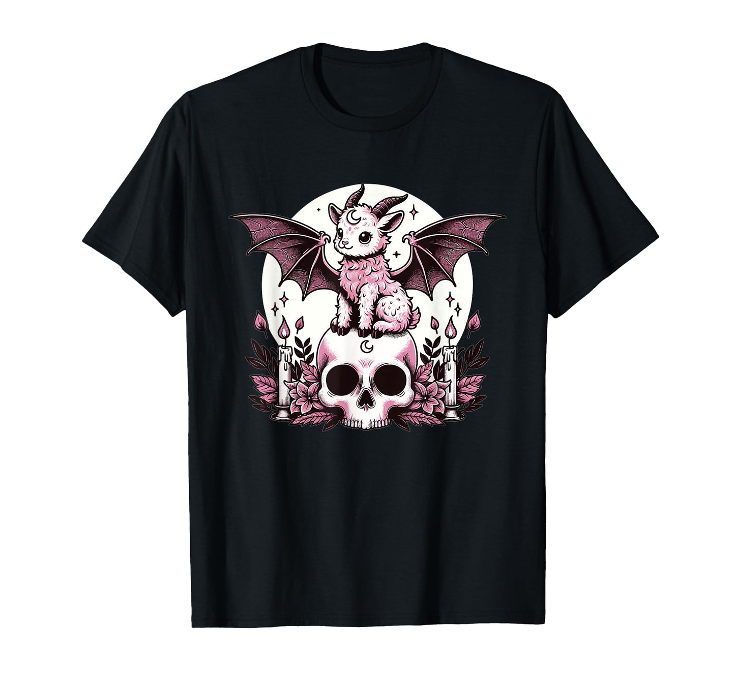 Kawaii Pastel Goth Cute Creepy Goat Bat Skeleton T-Shirt