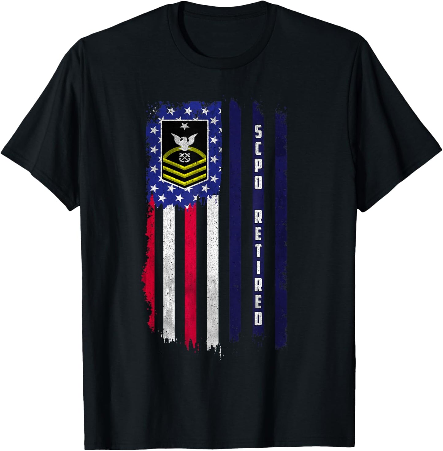 Retired E-8 Senior Chief Petty Officer Rank American Flag T-Shirt