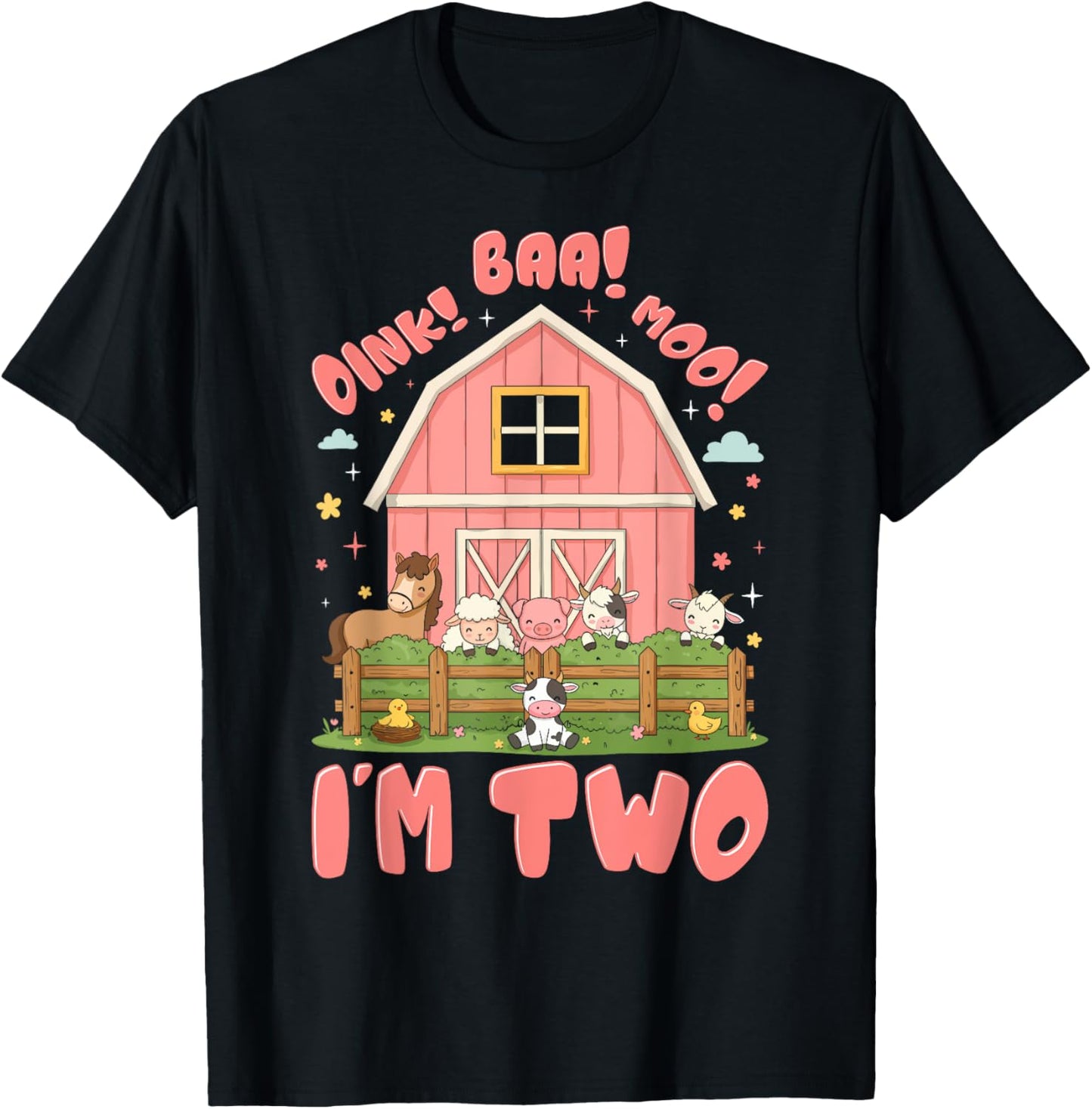 Oink Baa Moo I'm 2 Farm Theme Birthday 2 Yrs Old Girl T-shirt by TeeBrew