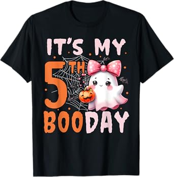 Its My Boo Day Cute Halloween 5th Birthday Ghost Bow Girl T-Shirt