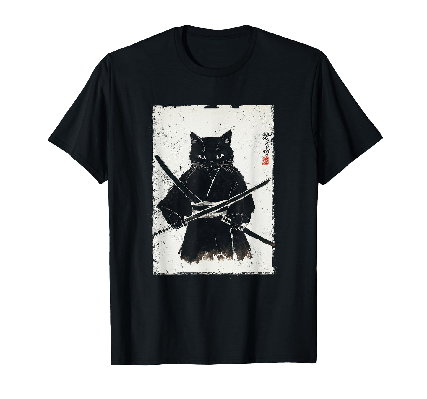 Vintage Samurai Cat Graphic Art Japanese Ukiyo-e T-Shirt