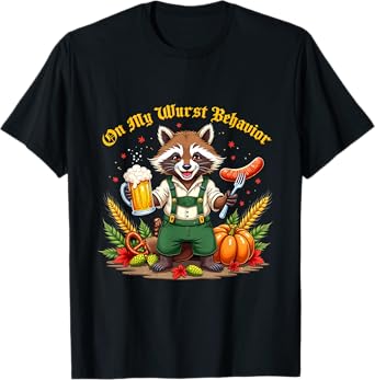 Drinking Oktoberfest Funny Raccoon On My Wurst Behavior T-Shirt