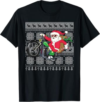 Santa on Motorcycle Ugly Christmas Sweater Xmas Gifts Men T-Shirt
