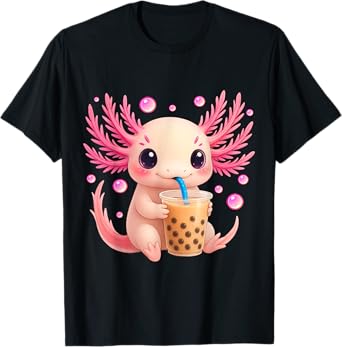 Axolotl Bubble Boba Tea Anime Cute Kawaii Teen Girls Kids T-Shirt