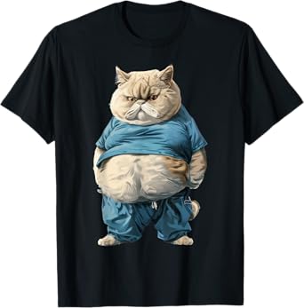 Nourjoy Funny Fat Cat Art Design Fat Kitten Cat Lover T-Shirt, Small, Black