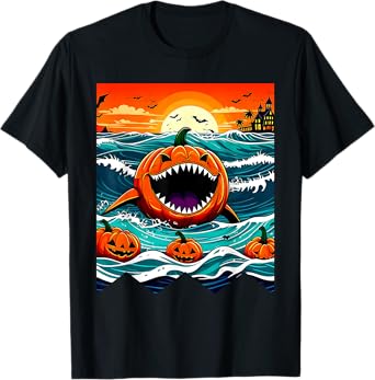 Halloween Pumpkin Shark Funny Summerween Spooky Summer Kids T-Shirt
