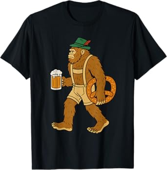 German Bigfoot Sasquatch Beer Pretzel Lederhose Oktoberfest T-Shirt