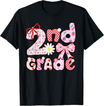 Preppy Back to School Strawberry Coquette 2nd Grade Teacher T-Shirt