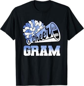 Cheer Gram Biggest Fan Cheerleader Blue White Pom Pom T-Shirt