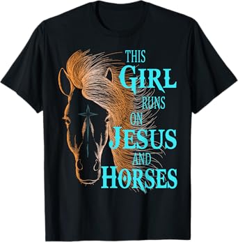 Christian THIS GIRL RUNS ON JESUS & HORSES Equestrian Rider T-Shirt